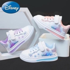 Disney Girls fehér PU bőrcipő Rajzfilm Princess Elsa Frozen Sneakers Baba vízálló sportcipő 26-37 méret