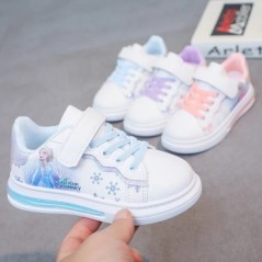 Disney Girls fehér PU bőrcipő Rajzfilm Princess Elsa Frozen Sneakers Baba vízálló sportcipő 26-37 méret