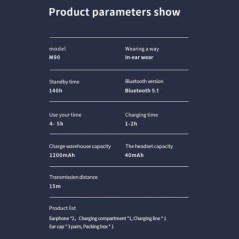 M90 vezeték nélküli fejhallgató TWS Bluetooth Touch Control fülhallgató sport fülhallgató Hifi sztereó játék fejhallgató mikrofo