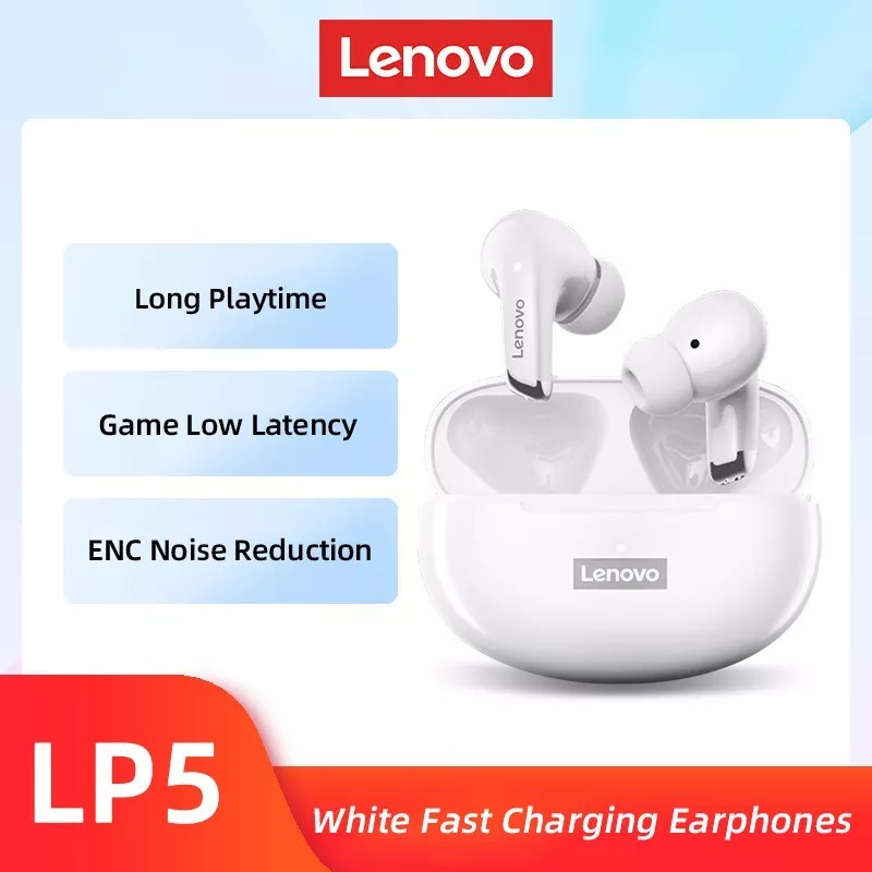 100%-ban eredeti Lenovo LP5 vezeték nélküli Bluetooth fülhallgató HiFi zenei fülhallgató mikrofonos fejhallgatóval Sport vízálló