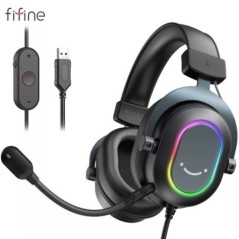 Fifine Dynamic RGB Gaming Headset mikrofonnal, fülre helyezhető fejhallgatóval 7.1 Surround Sound PC PS4 PS5 3 EQ opciók Játék F