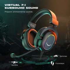 Fifine Dynamic RGB Gaming Headset mikrofonnal, fülre helyezhető fejhallgatóval 7.1 Surround Sound PC PS4 PS5 3 EQ opciók Játék F