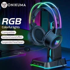 ONIKUMA Gaming Headset Dinamikus RGB Fénnyel levehető Macskafül Egértartó Esport csomag Vezetékes fejhallgató mikrofonnal PC-hez