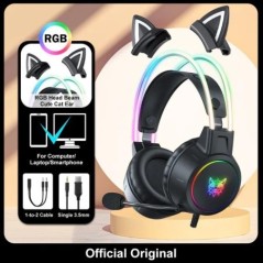 ONIKUMA X15 Pro Fülre helyezhető Fejhallgató Játékos Fejhallgató Vezetékes hatástalanító fülhallgató Rózsaszín macskafül Rgb lám