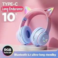 Cat's Ears Headset RGB Light Smile Face TWS Headset Gradient New Headphone Pink Little Girl Earphone Gift Suitable for Any Phone