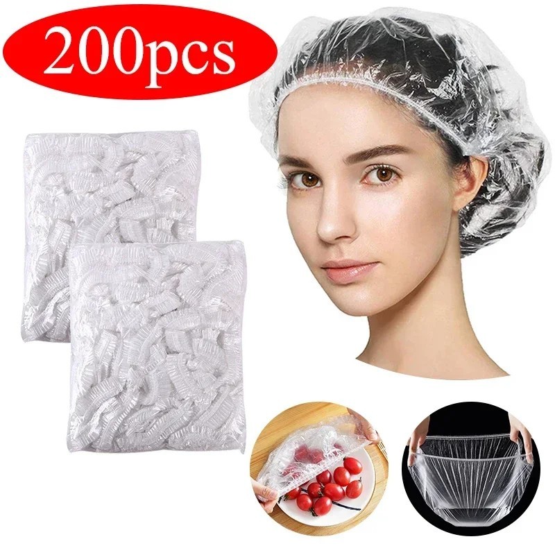 100/200 db eldobható zuhanysapka elasztikus hálós formájú vízálló nem szőtt fürdősapka a meghosszabbításhoz Clear Beauty Hair Ha