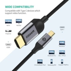 QGeeM USB C-HDMI kábeladapter 6ft 4K, USB Type C-HDMI kábel Thunderbolt 3 Kompatibilis a MacBook Pro 2017-2020 IPad pro-val