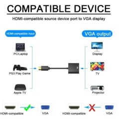 HD 1080P HDMI-kompatibilis VGA-adapter digitális analóg HDMI-kompatibilis VGA-kábel átalakító számítógéphez laptop táblagéphez