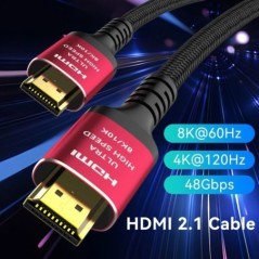 Hosszú 8K HDMI 2.1 kábelek, 48 Gbps, nagy sebességű fonott kábel-4K@120Hz 8K@60Hz, kompatibilis a Roku TV/PS5/PS4/HDTV/RTX 3080 