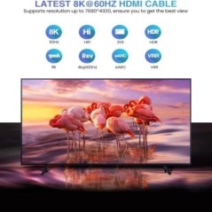 Hosszú 8K HDMI 2.1 kábelek, 48 Gbps, nagy sebességű fonott kábel-4K@120Hz 8K@60Hz, kompatibilis a Roku TV/PS5/PS4/HDTV/RTX 3080 