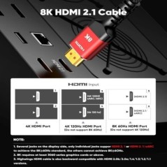 Hosszú 8K HDMI 2.1 kábelek, 48 Gbps, nagy sebességű fonott kábel-4K@120Hz 8K@60Hz, kompatibilis a Roku TV/PS5/PS4/HDTV/RTX 3080 