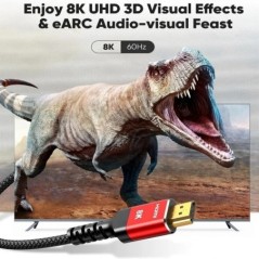 Hosszú 8K HDMI 2.1 kábelek, 48 Gbps, nagy sebességű fonott kábel-4K@120Hz 8K@60Hz, kompatibilis a Roku TV/PS5/PS4/HDTV/RTX 3080 