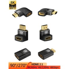 HDMI-adapter 90, 270 fokos derékszögű HDMI 2.1 8K 60Hz dugaszoló aljzat átalakító HDMI-kompatibilis kábelcsatlakozó TV laptophoz