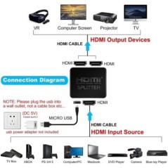 4K HDMI elosztó 1x2 HDMI videoelosztó 1 az 2-ben kapcsolóerősítő 1080P kettős kijelző PS3 PC laptop monitor projektorhoz