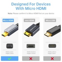 HDMI - Micro HDMI kábel Kétirányú átvitel 8K 60 Hz Micro HDMI - HDMI adapter konverter vonal kamera grafikus kártya monitorhoz