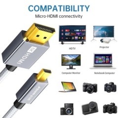 HDMI - Micro HDMI kábel Kétirányú átvitel 8K 60 Hz Micro HDMI - HDMI adapter konverter vonal kamera grafikus kártya monitorhoz