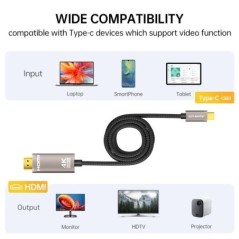 USB C-HDMI kábel 4K60Hz UHD Type C-HDMI konverter MacBook Pro Air iPadPro-hoz Samsung Galaxy Pixelbook XPS TV HDMI-adapter