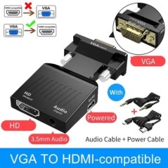 HDMI-kompatibilis VGA-adapter 3,5 mm-es audiokábellel PC-hez Laptop TV Box-projektor HD 1080P VGA-HDMI-kompatibilis konverter