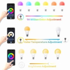 Tuya Smart Bulb E27 WiFi/Bluetooth szabályozható LED izzó RGBCW 100-240V Smart Life App Control Support Alexa Google Home