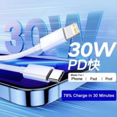 PD 30 W USB kábel Apple iPhone 14 13 12 11 Pro Max 7 8 14 Plus XS XR gyorstöltő USB C kábel Töltő Dátum vezeték tartozékokhoz