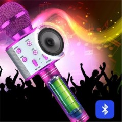 Karaoke Bluetooth hangszóró mikrofonnal, újratölthető hordozható hangváltó vezeték nélküli Bluetooth mikrofon gyerekeknek