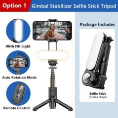 Gimbal Stabilizer Selfie Stick állvány Fill Light vezeték nélküli Bluetooth-val HUAWEI Xiaomi IPhone 13 mobiltelefonhoz