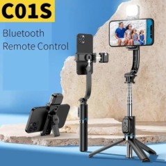 C01S kézi stabilizátor Gimbal Selfie Stick Bluetooth teleszkópos rúd intelligens háromlábú akciókamera tartó iPhone Xiaomihoz