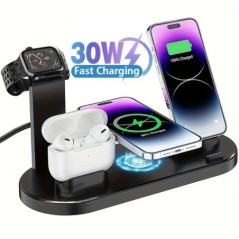 7 az 1-ben 30 W vezeték nélküli töltőállvány iPhone 15 14 13 12 Apple Watch gyorstöltő dokkolóállomáshoz Airpods Pro iWatch 8 7 