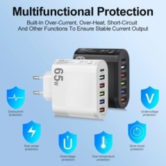 USB telefontöltő 65W 6 portos PD Type C Fast Charge fali töltő iPhone 14 Samsung Xiaomi EU/US/UK Dugaszolható telefon tápadapter