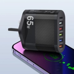 USB telefontöltő 65W 6 portos PD Type C Fast Charge fali töltő iPhone 14 Samsung Xiaomi EU/US/UK Dugaszolható telefon tápadapter