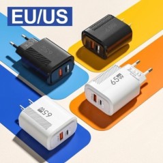 GaN USB Type C töltő 65W gyorstöltő USB gyors fali töltő iPhone 14 Xiaomi Samsung Huawei Type C PD telefontöltő adapterhez