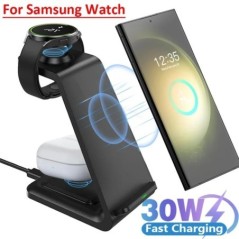 30 W vezeték nélküli utazási töltő 3 az 1-ben Samsung Galaxy S23 S22 Ultra Watch 6/5/4 Active 1 2 Buds 2 Pro/Pro gyorstöltő állo