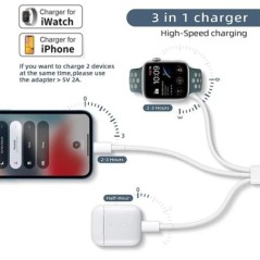 3 az 1-ben kábel Apple Watch töltősorozathoz 9 8 Ultra 7 6 5 4 USB gyors hordozható töltőállomás iPhone 15 14 13 12 Pro Max kész