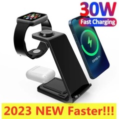 30 W 3 az 1-ben vezeték nélküli töltőállvány Gyorstöltő dokkolóállomás iPhone 14 13 12 11 X XR 8 Apple Watch 6 7 8 iWatch Airpod