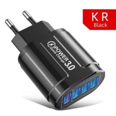 USLION 4 portos USB töltő Quick Charge 3.0 48W telefonadapter iPhone Xiaomi EU/KR/AU dugós hordozható fali mobil gyorstöltőhöz