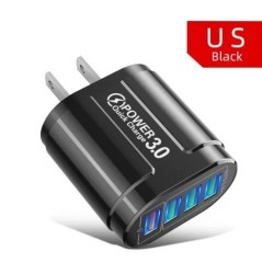 USLION 4 portos USB töltő Quick Charge 3.0 48W telefonadapter iPhone Xiaomi EU/KR/AU dugós hordozható fali mobil gyorstöltőhöz