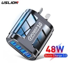 USLION 48W gyorstöltés, ausztrál szabványos csatlakozós USB töltő 4 portos QC 3.0 USB mobiltelefon utazási töltő univerzális ada