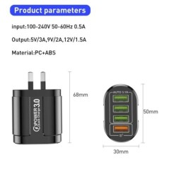 USLION 48W gyorstöltés, ausztrál szabványos csatlakozós USB töltő 4 portos QC 3.0 USB mobiltelefon utazási töltő univerzális ada