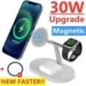 3 az 1-ben 30 W-os mágneses vezeték nélküli töltőállvány Macsafe iPhone-hoz 15 14 13 12 Apple Watch 8 7 6 Airpods Pro gyorstöltő