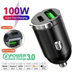 100W/200W QC3.0 PD mini autós töltő 12-24V könnyebb gyorstöltő autós USB Type C töltő Xiaomi Samsung Huawei iPhone Powerhez