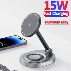 2 az 1-ben mágneses vezeték nélküli töltőállvány Gyorstöltőállomás dokkoló iPhone 14 13 12 Pro Max Apple Watch Airpods Macsafe k