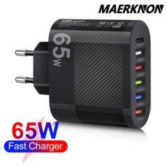 65W USB töltő PD gyorstöltő 4 portos mobiltelefon töltő Xiaomi iPhone Samsung Huawei Quick Charge 3.0 gyors fali töltőhöz