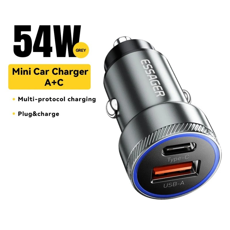 Essager 54W USB autós töltő 5A gyorstöltés QC 3.0 PD 3.0 SCP AFC USB Type C autós telefon töltő iPhone Huawei Samsung Xiaomi kés