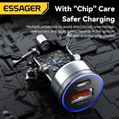 Essager 54W USB autós töltő 5A gyorstöltés QC 3.0 PD 3.0 SCP AFC USB Type C autós telefon töltő iPhone Huawei Samsung Xiaomi kés