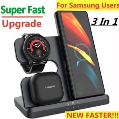 15 W 3 az 1-ben vezeték nélküli töltőállvány gyorstöltő dokkoló állomás Samsung Z Fold 3 S21 S20 Galaxy Watch 5 4 3 Active 2 S3 