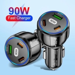 90W autós töltő USB Type C gyorstöltő tápadapter Quick Charge 3.0 iPhone 14 13 12 Xiaomi 13 Samsung autós telefon töltőhöz