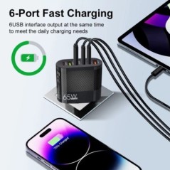 3.1A 6 az 1-ben 3USB 3PD töltő QC3.0 gyorstöltő gyorstöltő Samsung S23 Xiaomi mobiltelefon töltőadapter EU//US/UK csatlakozó