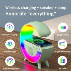 Többfunkciós RGB Light vezeték nélküli töltőállvány FM TF kártya USB Bluetooth hangszóró iPhone Xiaomi Samsung gyorstöltő állomá