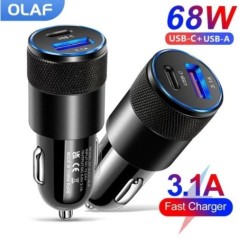 Olaf 68W PD autós töltő USB Type C gyorstöltő autós telefon adapter iPhone 13 12 Xiaomi Huawei Samsung S21 Quick Charge 3.0 kész