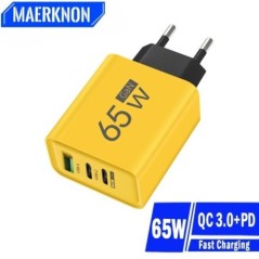 PD 65W GaN USB töltő Gyorstöltő C típusú mobiltelefon-adapter iPhone 15-höz Huawei Quick Charge 3.0 EU/US dugaszolható fali tölt